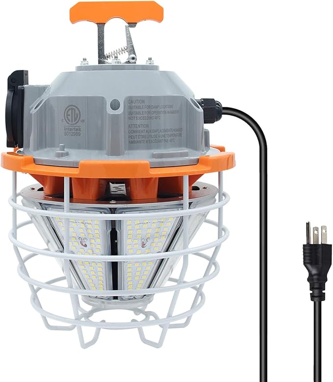 NS 150 Watts LED Temporary Work Light Fixture Daylight White 5000K 25000lm Portable Hanging Lamp Waterproof Jobsite Lighting Stainless Steel Protective Cover for Outdoor Construction High Bay Lights