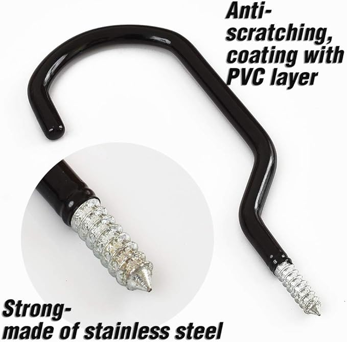 8 Inches Extra Large Mountain Bike Storage Hook Set, Heavy Duty Garage Hook Set Pack of 2