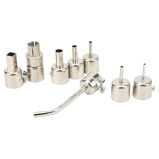 Hot Air Gun Tips, 8Pcs Curved Angle Heat Gun Nozzles Kit Stainless Steel Hot Air Gun Tips Heat Resisting Nozzles Tool for Maintenance Hot