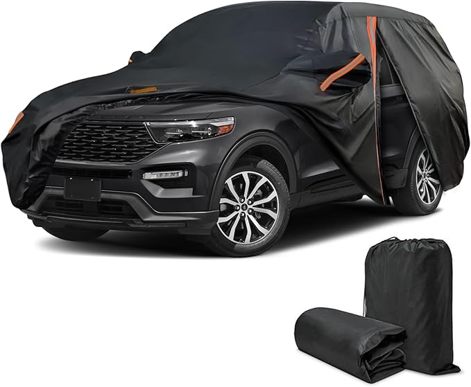 Car Cover for Ford Explorer 1991-2025, SUV Full Car Cover Waterproof All Weather for Automobiles, Outdoor Sun Rain UV Snow Dust Protection, Custom Fit with Driver Door Zipper and Reflective Strips