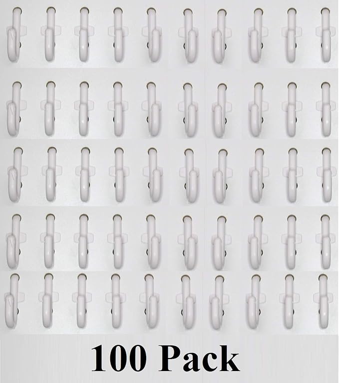 JSP Manufacturing Peg Board Plastic J Hook Style Hooks | Garage Tool Storage Craft Hooks Pegboard Asscessories (100, White)