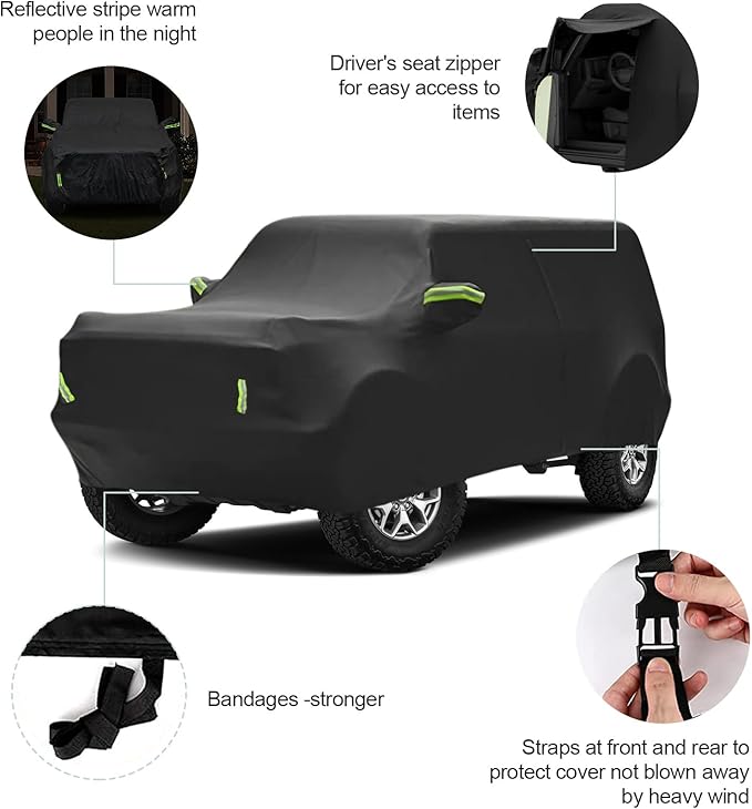 Car Cover for Ford Bronco 2021-2023 6 Layers All Weather 240T Windproof Waterproof All Weather Protection Outdoor Covers Compatible with Ford Bronco