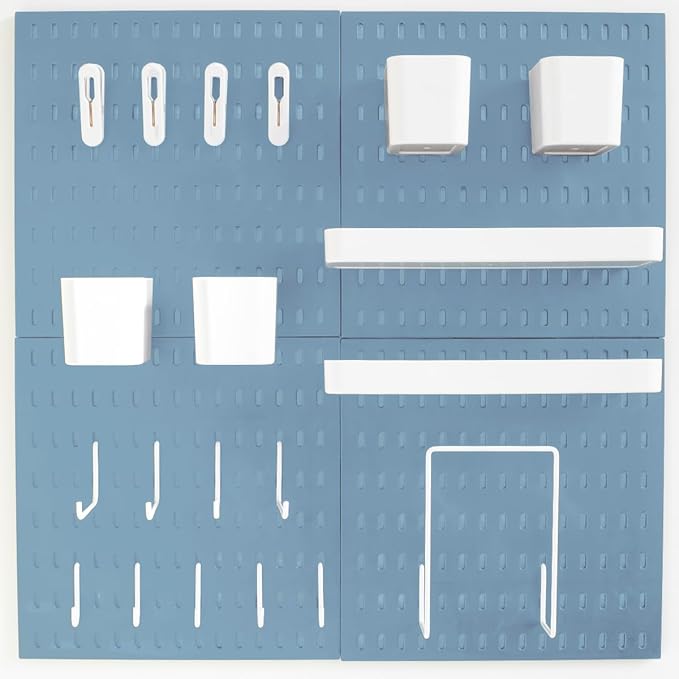 Wall-Mounted Pegboard Kit, 25.2" x 25.2" Organizer Panel – Large, Cost-Effective & Nail-Free Installation Blue
