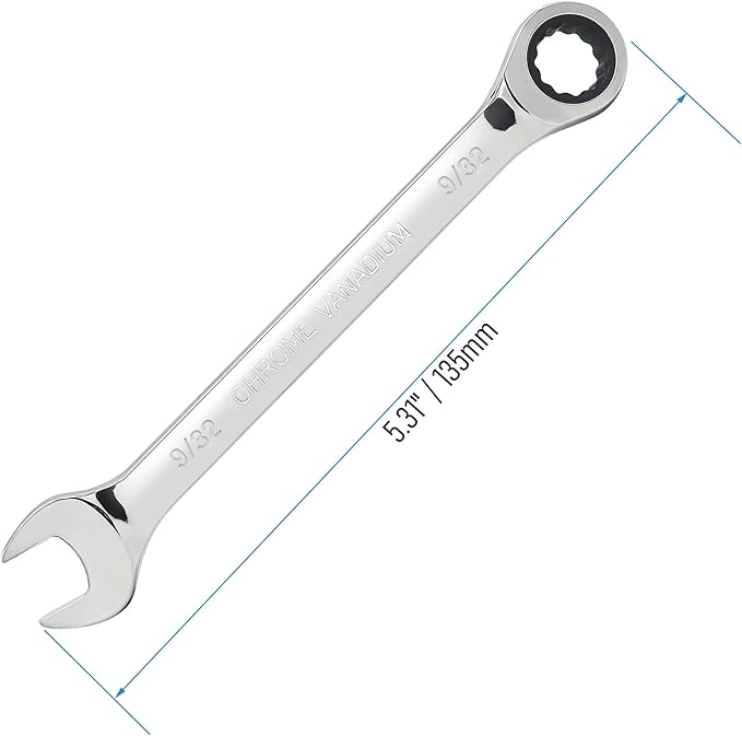 9/32 Inch Ratcheting Combination Wrench SAE 72 Teeth 12 Point Ratchet Box Ended and Open End Spanner Tools for Tight Space, Heat-Treated CR-V