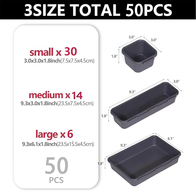 50 Packs Tool Box Organizer Tray Divider Set, Desk Drawer Organizer, Garage Organization and Storage Tool Box Accessories for Rolling Tool Chest Screw Cart Cabinet Workbench Small Hardware