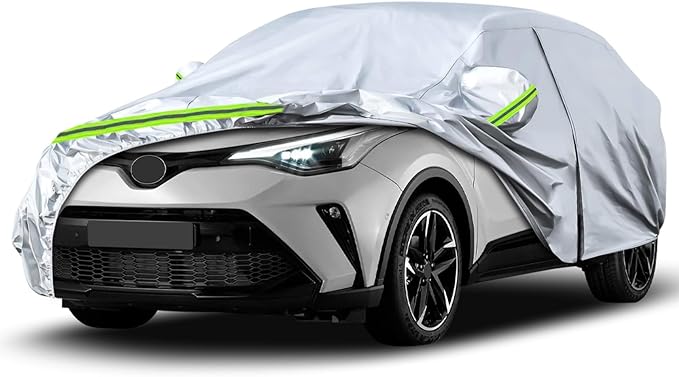 Waterproof Car Covers Replace for 2018-2024 Toyota C-HR, 6 Layers Silver All Weather Car Cover with Zipper Door & Windproof Bands for Snow Rain Dust Hail Protection