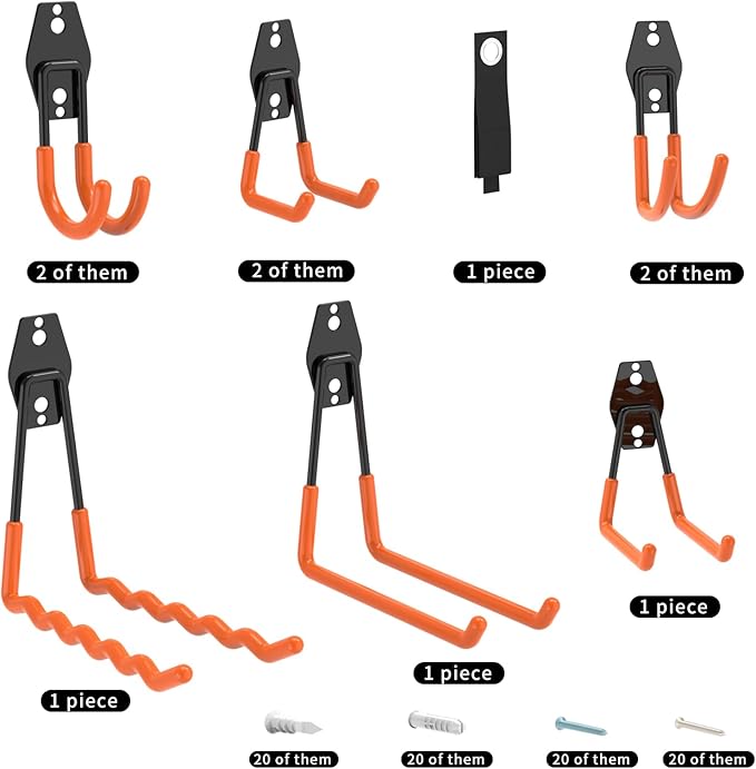 Garage Hooks Heavy Duty Steel Hooks for Hanging Power and Garden Tools, Ladders, Hose, Bikes, Ropes, Bulk Items, and More，Anti-Slip Coating with max 88lbs Capacity 10 Pack