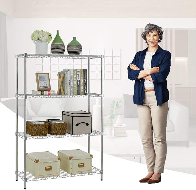 BestOffice Adjustable Wire Shelving Storage Shelves Heavy Duty Shelving Unit for Small Places Kitchen Garage (Chrome, 36×14×54)