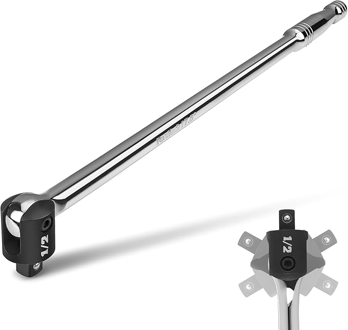DURATECH Breaker Bar, 1/2'' Drive 17.5-Inch Breaker Bars Heavy Duty, with 240° Flex Head, Spring-loaded Detent Ball, Premium Chrome Alloy Made