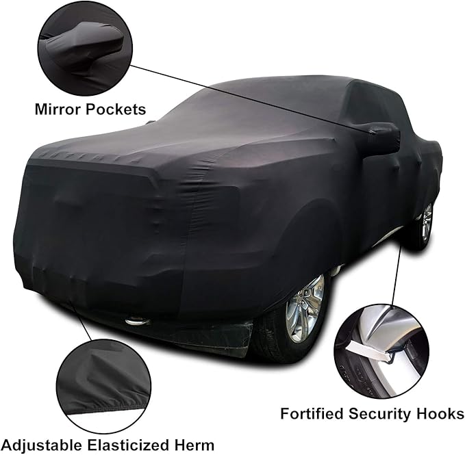 WinPower Indoor Car Cover Stretch Cloth Dust-Proof Underground Garage Car Show for Pickup Truck, Large SUV, Black, 232 x 82 x 77 inches