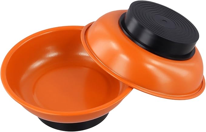 FUNSUEI 12 Packs 3 Inch 6 Inch Magnetic Tray Set, Stainless Steel Tool Magnetic Bowl, 7.5cm 15cm Round Magnetic Parts Tray Holder for Pins, Screws, Bolts, Nuts, Small Parts, Orange