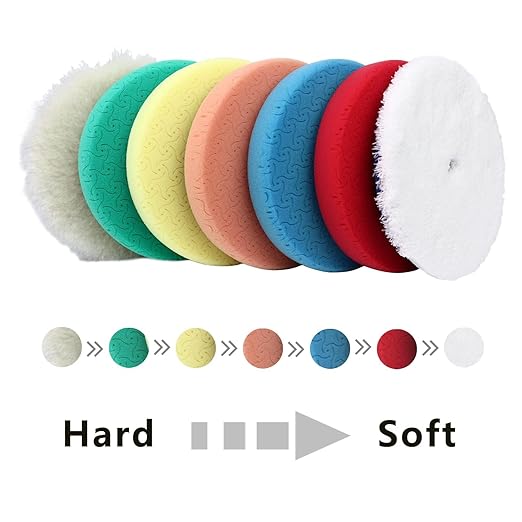 6" Buffing Polishing Pads Kit, 7Pcs 6.5" Backing Plate, Sponge & Woolen Pads - 6" Drill Attachment Set for Car Buffer Polish & Wax (6 Inch (150mm))
