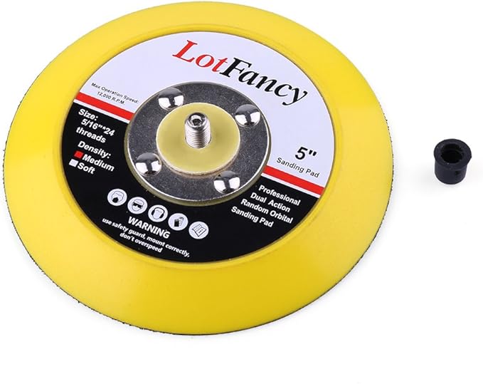 LotFancy 5 Inch Hook and Loop Backing Pad, Pack of 2 - DA Air Random Orbital Sander/Polisher Backing Plates for Sanding Finishing Polishing Buffing, 5/16”-24 Threads
