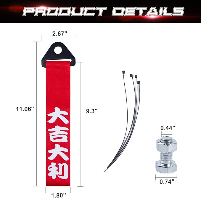 x xotic tech Tow Strap JDM Sports Red Racing Tow Strap Car Modification Decorative Trailer Belt Personalized with Chinese Slogan Fit for Rear Front Bumper (Good Luck/Safe Trip Wherever You go)
