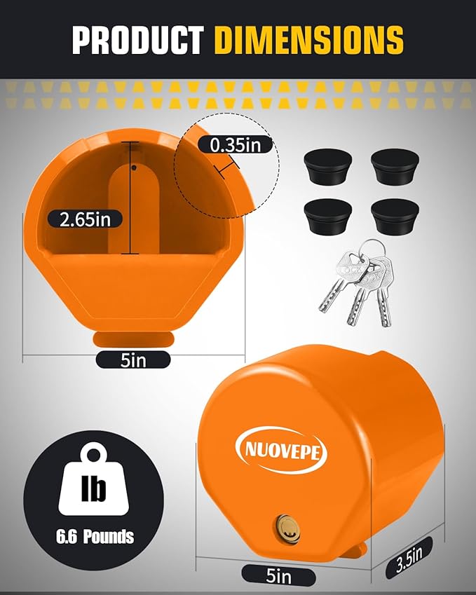 Heavy Duty Anti Theft Trailer Lock, Universal Fit 1-7/8", 2" and 2-5/16" Couplers, Reinforced Solid Steel Tow Lock for Trailer Tongue, Hitch Lock for RV, Cargo, Boat, Camper, Utility (Orange)
