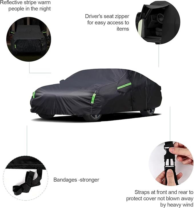 Car Cover Custom Fit for Honda Accord Sedan/Coupe (2001-2023)，All Weather 210T Windproof Car Covers with Windproof Strap and Driver Door Zipper,Sun Snow Rain Dust Protection