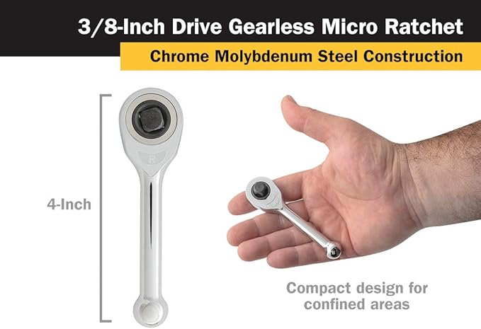 Titan 11201 3/8-Inch Drive x 4-Inch Gearless Micro Ratchet