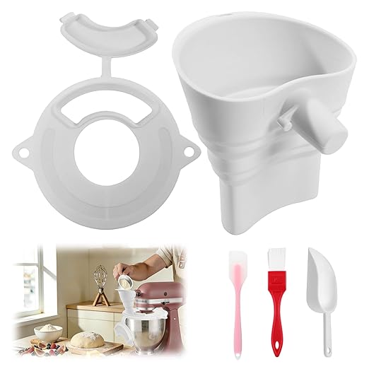 2Pcs Flour Funnel for Kitchen Mixer Bowl Cover Set, Compatible with Kitchen 4.5-5 Tilt-Head Stand Mixer, Anti-Splash Baking Accessories, Dishwasher Safe Comes with Brush, Shovel, Scraper