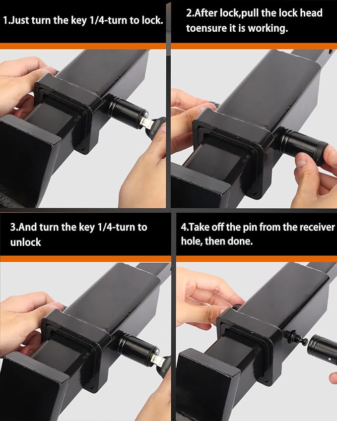 METOWARE Trailer Hitch Lock - 5/8" Dia Locking Hitch Pin, Anti-Theft Trailer Receiver Lock, Fits 2" Receiver Tubes, Class III & IV Hitch Receivers, Black (2 Pack)
