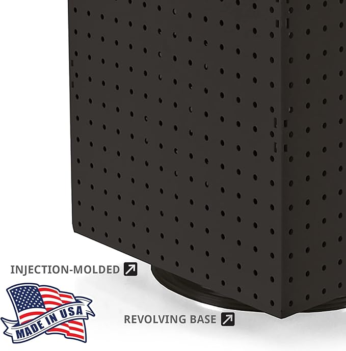 Azar Displays 701414-BLK-4B32 Rotating Countertop Display Kit with Peg Hooks Included, Pegboard Spinner Organizer, Jewelry Organizer Retail Display Necklace Holder Craft Storage,Black 14"x14"x20"