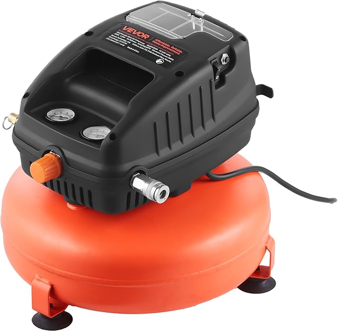 VEVOR 3 Gallon Air Compressor, 1/3HP 0.54CFM @ 90PSI Portable Pancake Air Compressor & 100PSI Max Working Pressure, Oil-Free Compressor Tank for Tire Inflation, Spray Painting, Woodwork Nailing, 120V