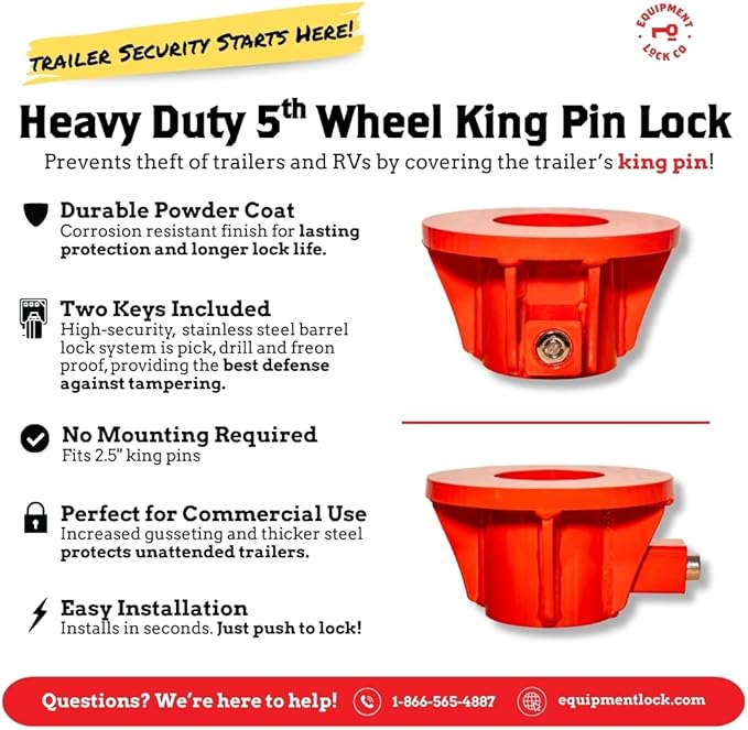 Equipment Lock Heavy Duty 5th Wheel King Pin Lock - Powder Coated Steel 5th Wheel Hitch Lock - Anti-Theft Tow Hitch Lock - Secure Fifth Wheel Lock for Theft Prevention & Security (Keyed Differently)