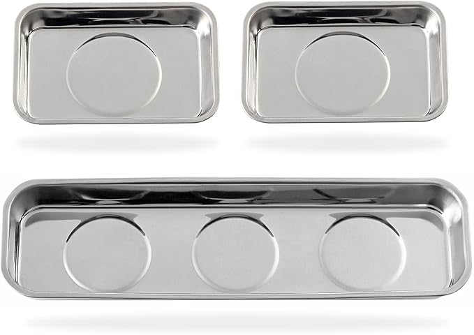 3 Pieces Magnetic Trays Set Stainless Steel Magnet Tool Tray Parts Holder for Screws, Sockets, Bolts, Pins, Mechanic's and Automotive