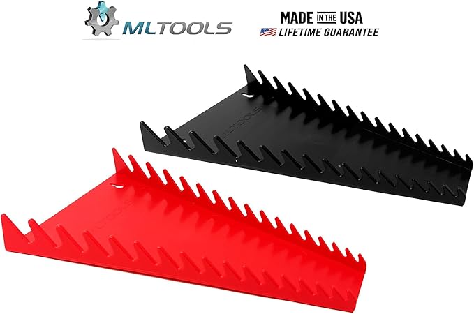 MLTOOLS 16-Tool Wrench Organizer - Low-Profile V-Shape Wrench Holder, Fuel & Solvent Resilient - In-Drawer Wrench Tray For Garage, Workshop - Made in USA Red & Black
