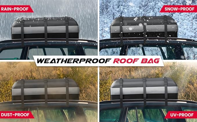 Waterproof Car Roof Bag Cargo Carrier - 20.07 Cubic Feet Extra Large Storage with Anti-Slip Mat, Door Hooks & Packing Bags. Safe Heavy Duty Travel Solution for Family Trips, Camping, Vacation
