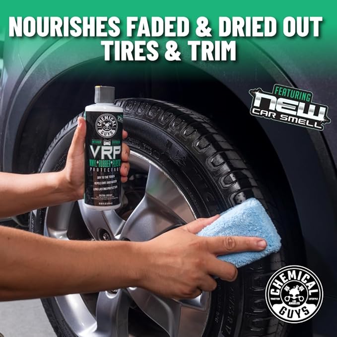 Chemical Guys VRP Vinyl, Rubber and Plastic Protectant, Super Shine Dressing for Tires, Trim and More, Safe for Cars, Trucks, SUVs, & More (16 Fl oz) - New Car Scent
