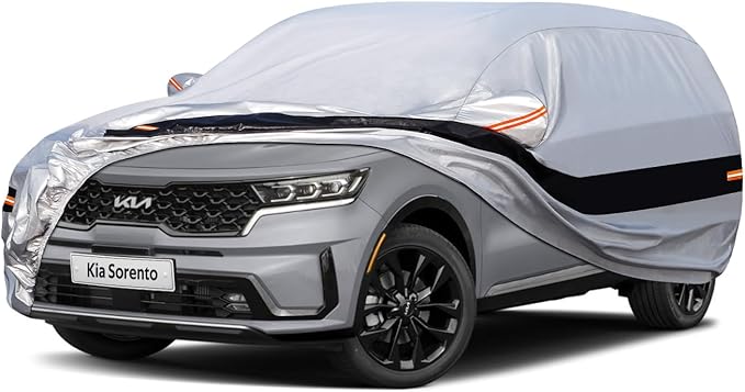 10 Layers SUV Car Cover Custom Fit for Kia Sorento (2012-2024) Waterproof All Weather for Automobiles, Outdoor Full Cover Rain Sun UV Protection.Silver