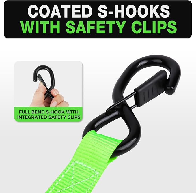 Retractable Ratchet Straps with Soft Loops(4 Pack)-(1,500lb Break Strength) -1 Inch x 12 Feet Heavy Duty Auto Self Retracting Tie Down Strap for Truck, Cargo Trailer, Motorcycle, Rad & More