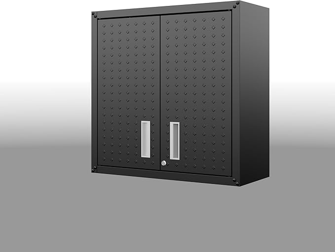 Manhattan Comfort Fortress Floating Garage Storage Cabinet with Adjustable Shelves and Lock, Recessed Handles, Metal Wall Mounted Lockable Utility Cabinet, Steel Garage Storage in Charcoal Gray