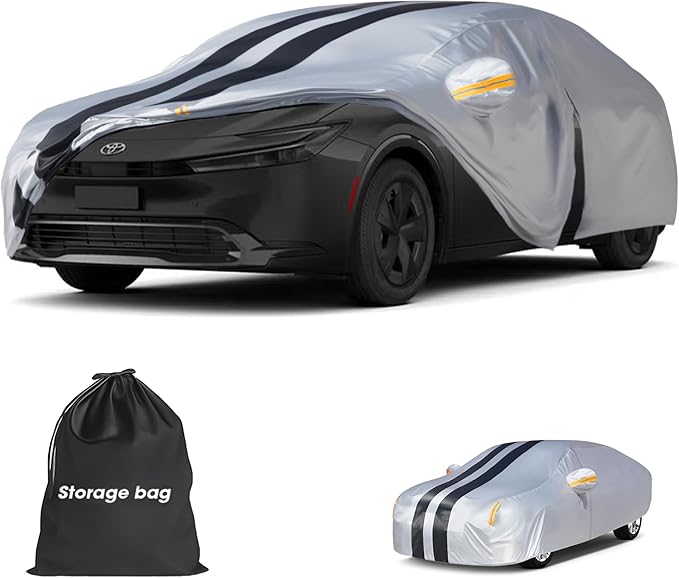 Multi-Layer Car Cover Custom Fit for Toyota Prius(2011-2026), 100% Waterproof All Weather for Automobiles, Gift with Towel, Heavy Duty Car Covers for Rain Sun UV Protection with Door Zipper