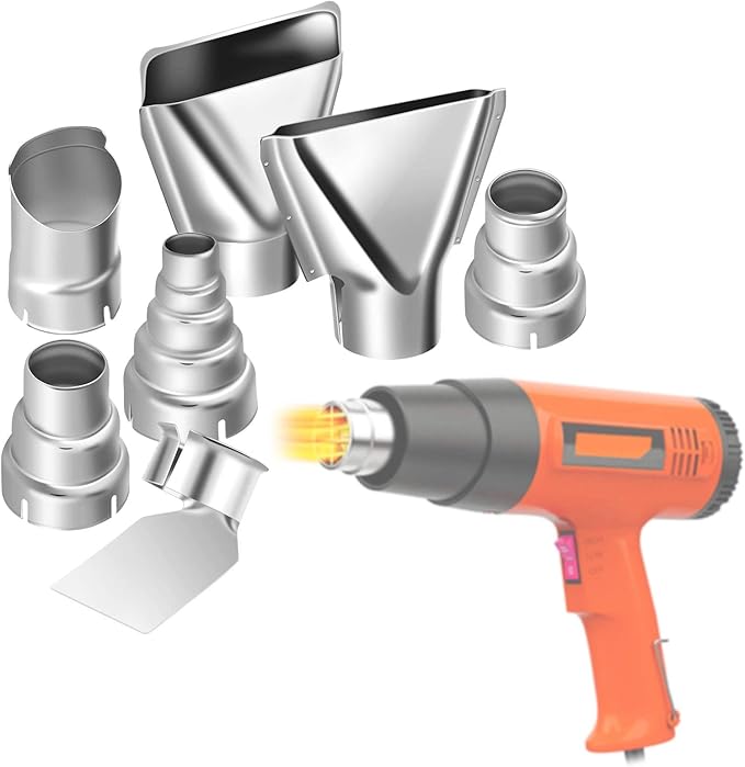 7Pcs Heat Gun Nozzle Kit for Shrink Wrapping Welding Electronics, Stainless Steel Reflector Nozzle Soldering Station Nozzle Tool Hot Air Gun Accessories