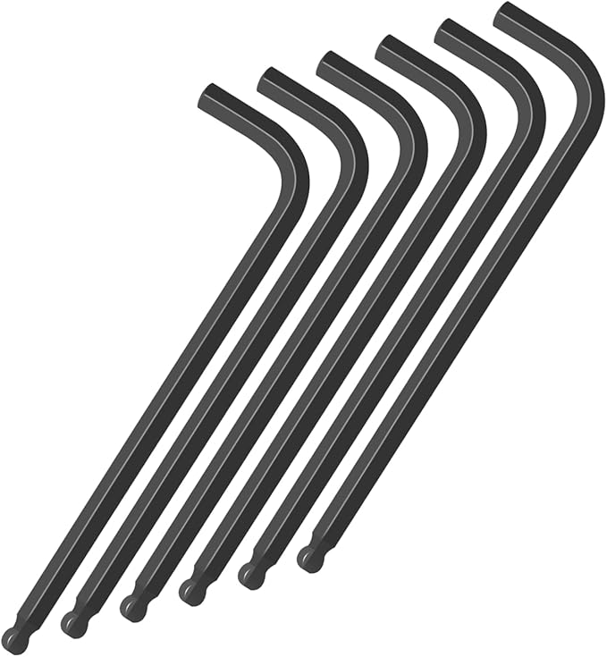 3/16" 4.8mm Ball End Hex Key Set, 6pcs L-Shaped Allen Wrenches Long Arm, CR-V Steel, Black Oxide Finish, High Torque Repairing Tool for Furniture, Bike, Equipment Maintenance