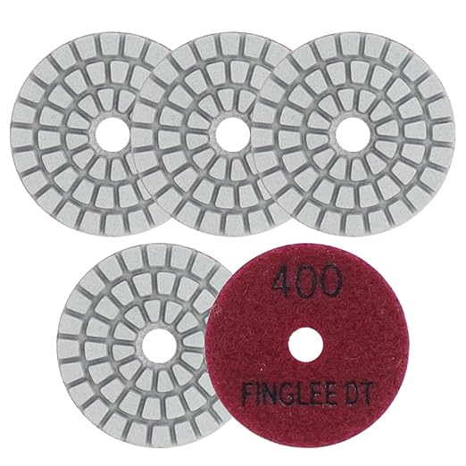 2 Inch Diamond Polishing Pads with 7Pcs Dry Wet Granite Stone Polish Pad Kit for Drill，50-3000 Grit Polishing Pad (5Pcs 400#（Dry/Wet）)