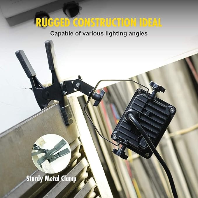 1200 Lumens Portable LED Clamp Work Light with 5ft 120V AC/60Hz Power Plug, Lightweight Design, Suitable for Wet Location, 10 Watts, 5000K Daylight, ETL Certified, 4pack