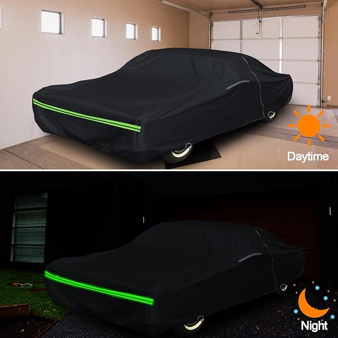 Waterproof Car Cover Replace for Cadillac DeVille 1989-2005 Sedan Coupe, 210T All Weather Car Covers with Zipper Door for Snow Rain Dust Hail Protection