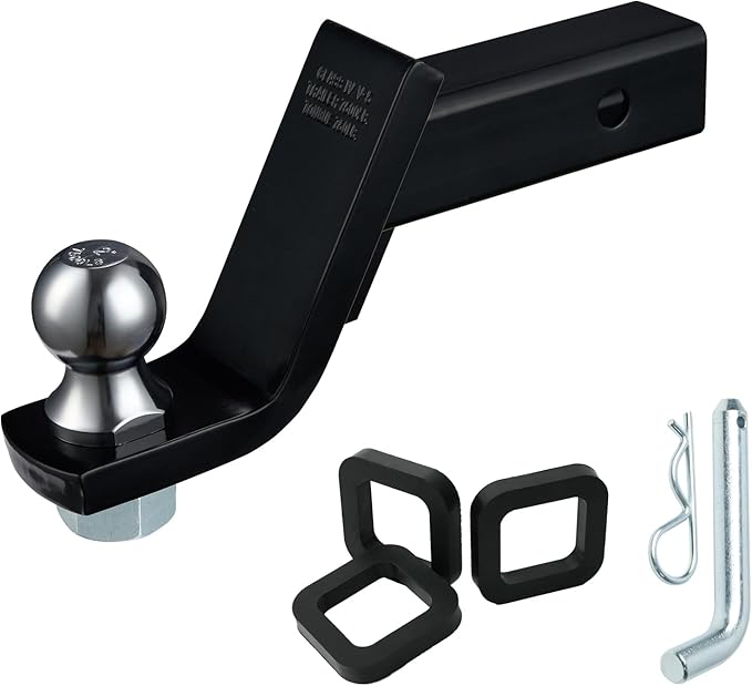 TOPSHINE Trailer Hitch Ball Mount with 2 in Ball & Hitch Pin, Heavy Duty Steel Fits 2 Inch Receiver, 7500lbs Capacity, 4-in Drop, 3pcs Hitch Receiver Silencer Pad Included, Black