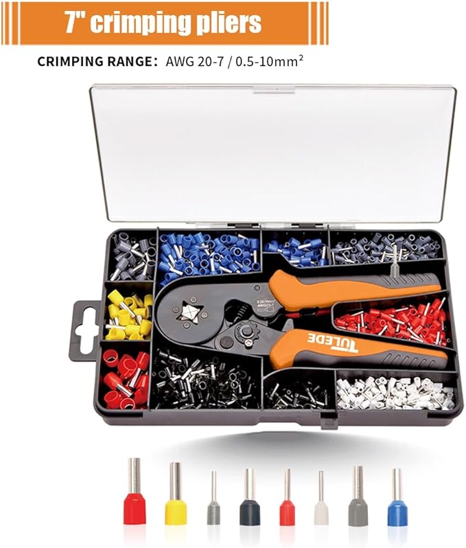 Ferrule Crimping Tool, Wire Ferrule Kit with 1200PCS Wire End Ferrules & Crimper Plier, Adjustable Ratchet Pliers for AWG 23-7 (0.25-10mm²) Electrical Wire Connectors
