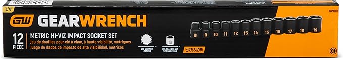GEARWRENCH 12 Piece 3/8" Drive 6 Point Metric Hi-Viz Impact Socket Set | 84911H