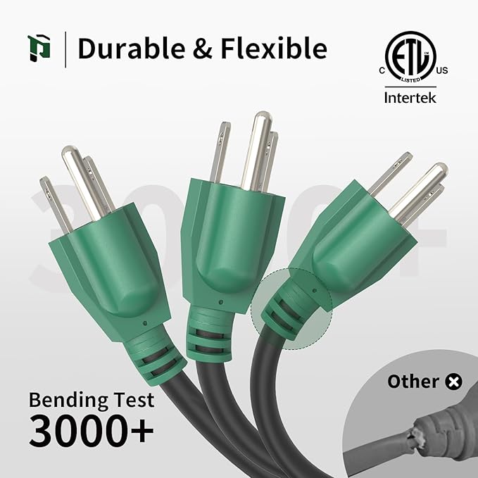PLUGTUL 6 FT Extension Cord Waterproof, 16/3 Black Heavy Duty 3 Prong Extension Cord, 13A 1625W SJTW, ETL Listed, Great for Garden and Home