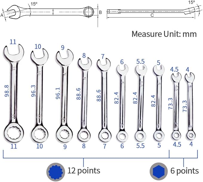 SPEEDWOX Mini Wrench Set Metric 10 Pcs Ignition Wrench Sets 4mm-11mm Open End and Box End Combination Spanner Wrench Set with Storage Pouches and Key Chains for Assembling Furniture Small Equipment