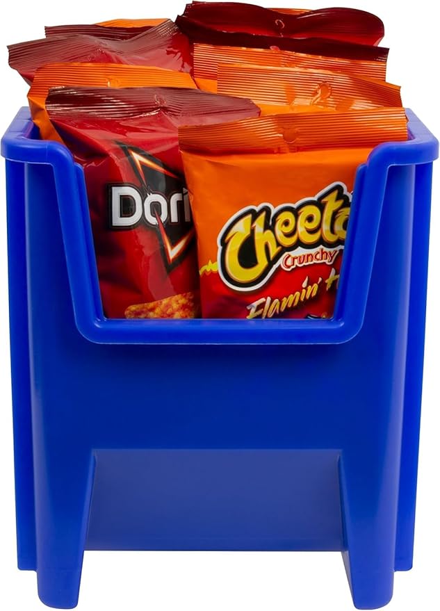Akro-Mils 13014 Stak-N-Store Heavy Duty Stackable Open Front Plastic Storage Container Bin, (17-1/2" x 11" x 12-1/2"), Blue, (4-Pack)