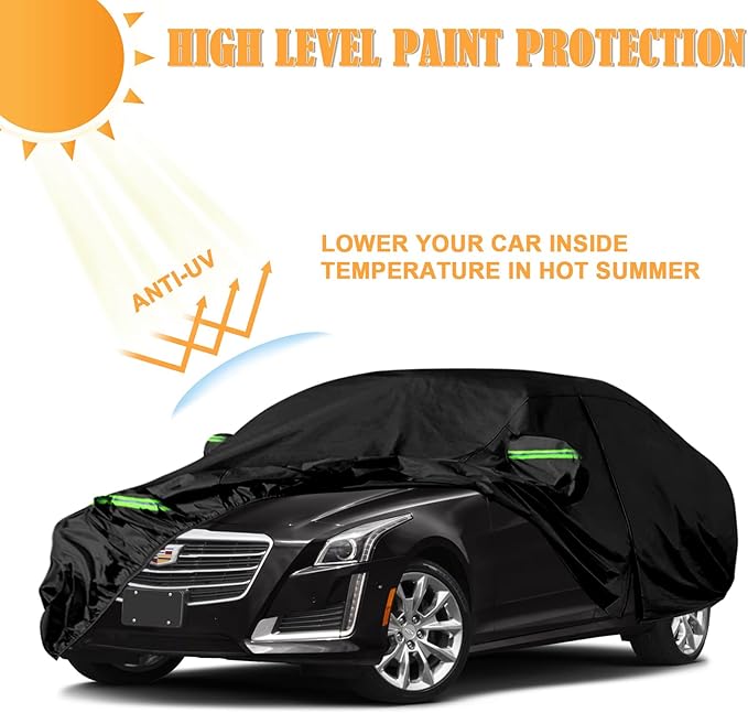 Waterproof Car Cover Replace for Cadillac CTS/CTS-V 2003-2019, 210T All Weather Car Covers with Zipper Door for Snow Rain Dust Hail Protection