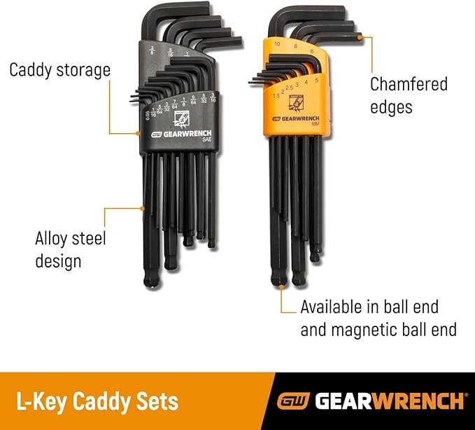 GEARWRENCH 31 Piece Magnetic Long Ball End SAE/Metric/Torx Hex Key Set - 83527, Large