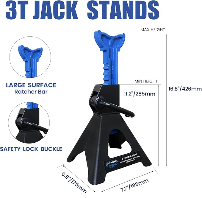 ANTPOWER Jack Stands 3 Ton (6,000 LBs) Heavy Duty Car Jacks Stand,11.2"-16.8" Adjustable Height for Lifting Automotive Small SUV, Pickup 1 Pair