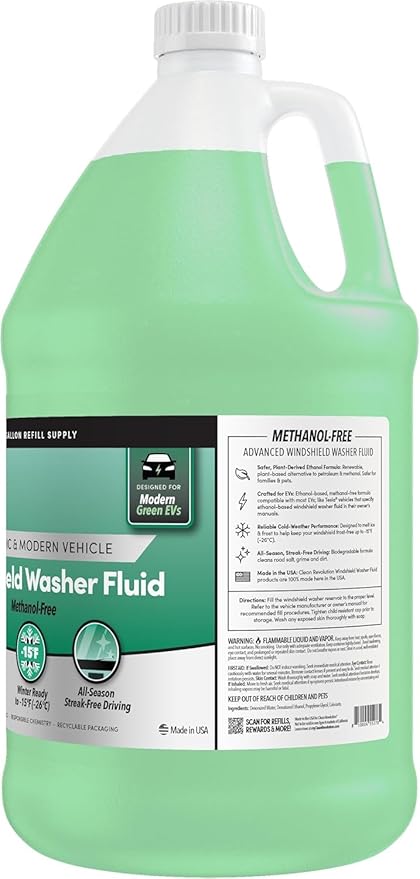 Clean Revolution EV Windshield Washer Fluid, 128oz 4-Pack, 100% Methanol-Free, Winter Ready up to -15°F, Compatible with Electric Vehicles and Performance Cars (4-Pack)