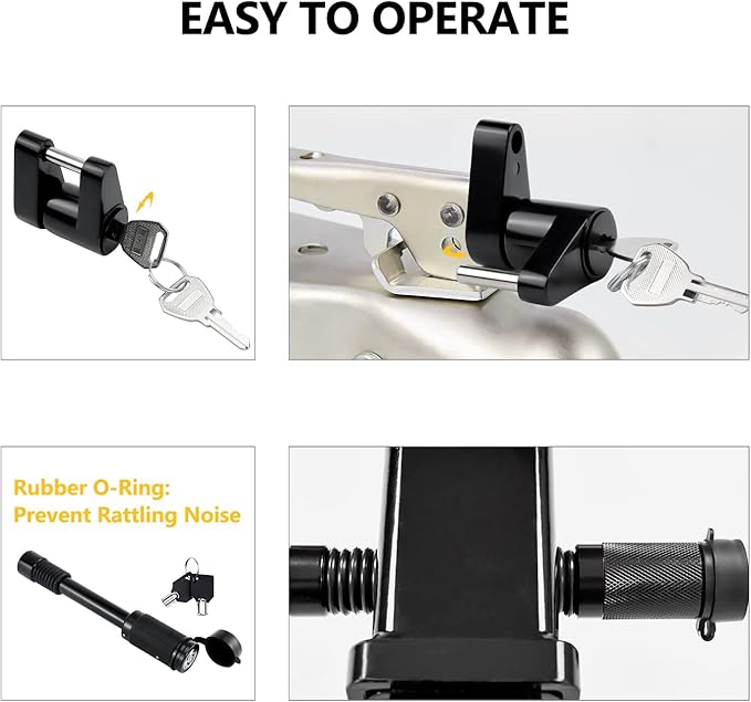 Cenipar Trailer Hitch Lock Receiver Long Hitch Pin 5/8 Inch Diameter 4 Inch Long for Truck Car and Boat Fits Class III, IV, V Hitches Towing Locks, 1/4” Dia Trailer Coupler Lock with 3/4” Inch Span